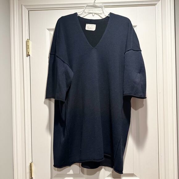 Lars Andersson BLUE Wool Designer Knit V Neck Lagenlook Tunic Sweater Medium - Picture 4 of 9